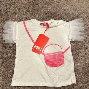 Diesel White T-Shirt Dress with Pink Bag Design